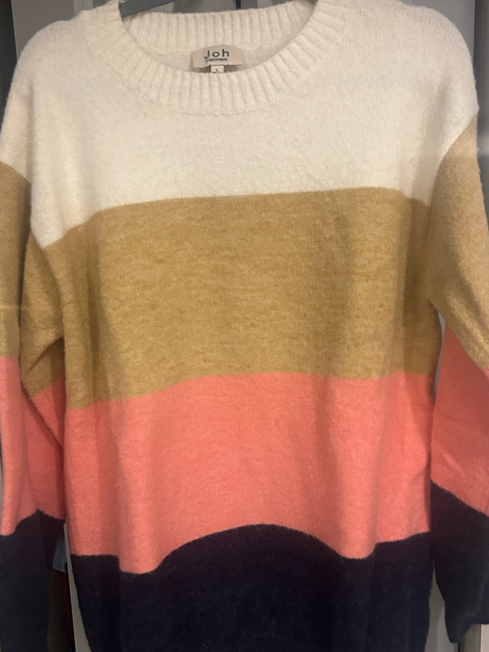 Oh Colorblock Crewneck Sweater in White, Mustard, Pink & Navy